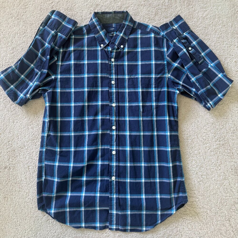 J.Crew Long Sleeve Button Down Shirt Men's Medium Blue Plaid Preppy Casual
